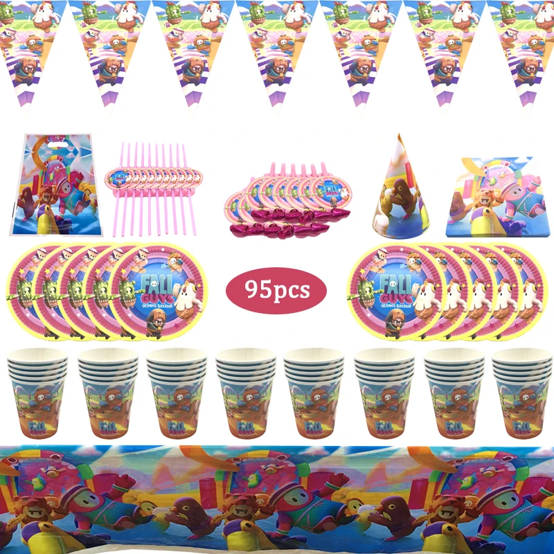 

95Pcs Full Guys Theme Birthday Party Decorations Disposable Tableware Cup Plate Flag Tablecloth Festival Celebrate Supplies