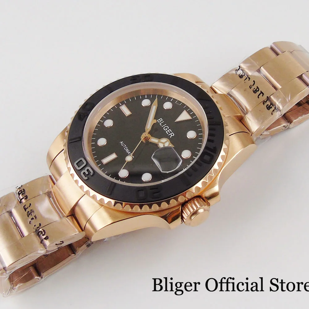 Мужские часы с покрытием из розового золота BLIGER PT5000 NH35 MIYOTA 8215 матовый браслет