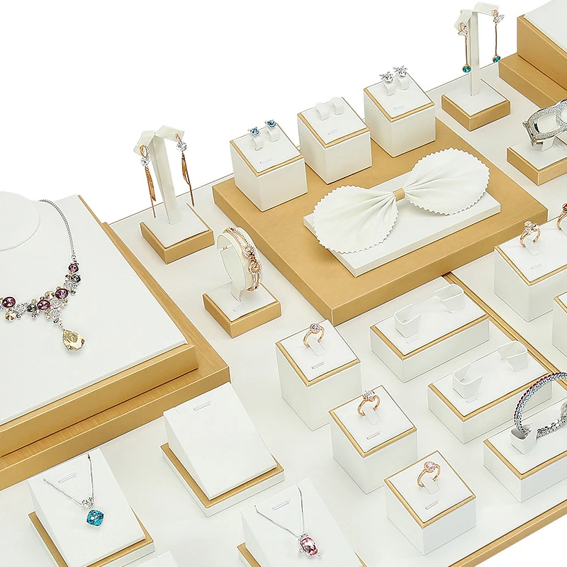 Золотистая двойная Подставка для ювелирных изделий дисплей с фотографией нефрит