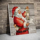 Винтажные картины на холсте в рамке с Санта-фонариком, Рождественский постер, настенные картины на холсте, картины для детской комнаты, домашняя Внутренняя Рамка