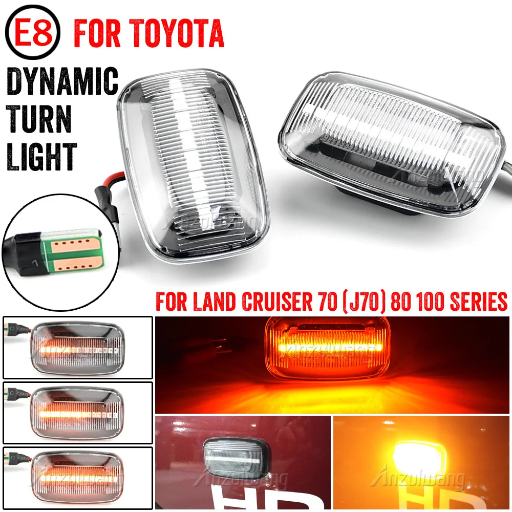 

2pcs Dynamic LED Side Marker Light Flowing Water Turn Signal Lights Blinker Indicator For Toyota Land Cruiser 70 80 100 Series