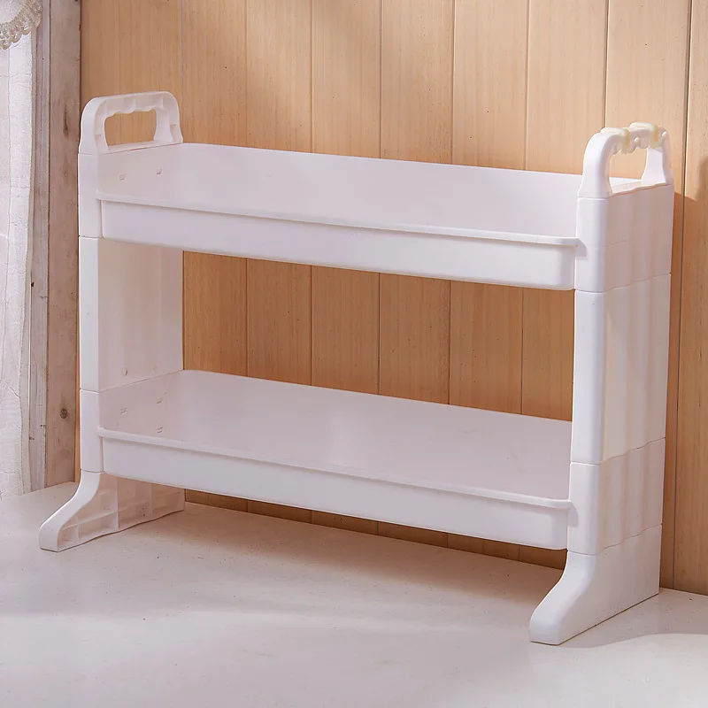 DIY пластиковый двойной слой ванная комната стеллаж для хранения кухонная полка
