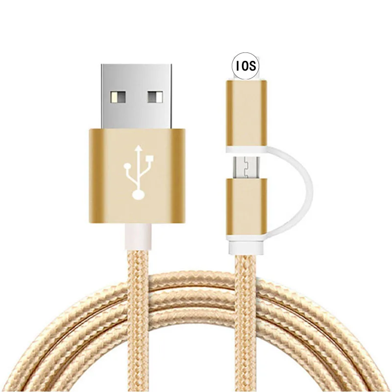 2 в 1 Многофункциональный зарядный кабель Micro 8 Pin нейлоновый плетеный для iPhone м |