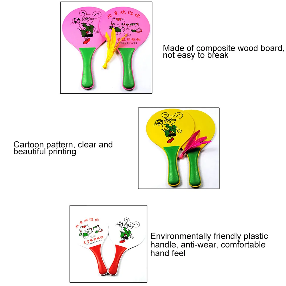 

1 Pair Cartoon Racket with 3 Feather Ball Kids Indoor Outdoor Sport Game Toy