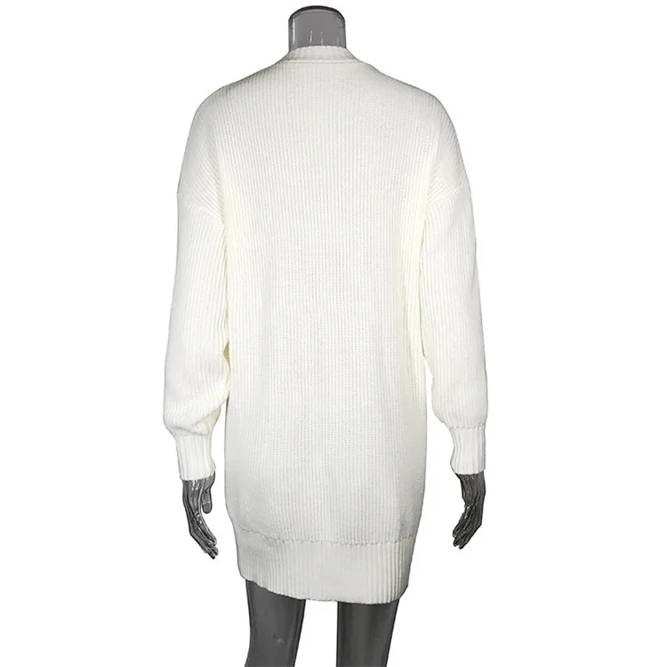 2019 женское осенне-зимнее тонкое белое платье-свитер с круглым воротником