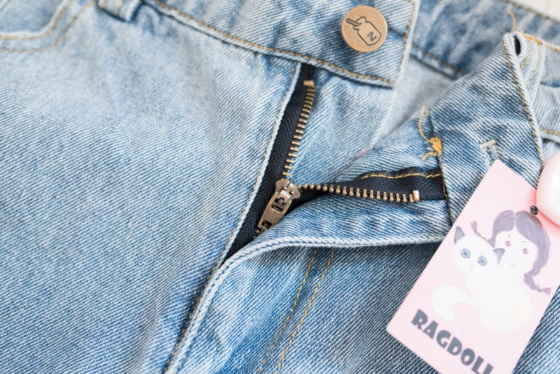 Женские джинсы с принтом животных прямые светильник голубые брюки кошками и