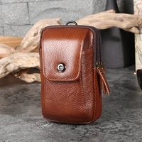 mens leather phone bag verticle waterproof business outdoor leather belt construction site top layer mobile phone waist bag