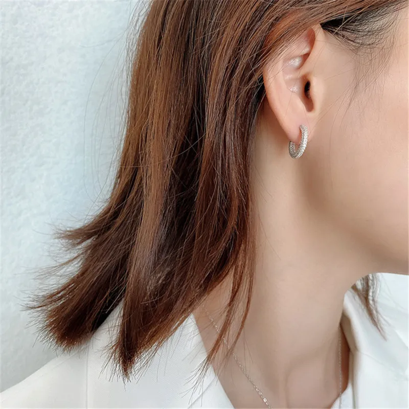 

RUIYI Real 925 Sterling Silver Women European Style Resplendent Shine Zircon Setting Earrings Girls Wedding Jewelry Stud Earring