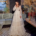 Свадебное платье принцессы с длинными рукавами 2022, кружевное бальное платье с открытой спиной, пышное Тюлевое свадебное платье до пола, женское богемное платье