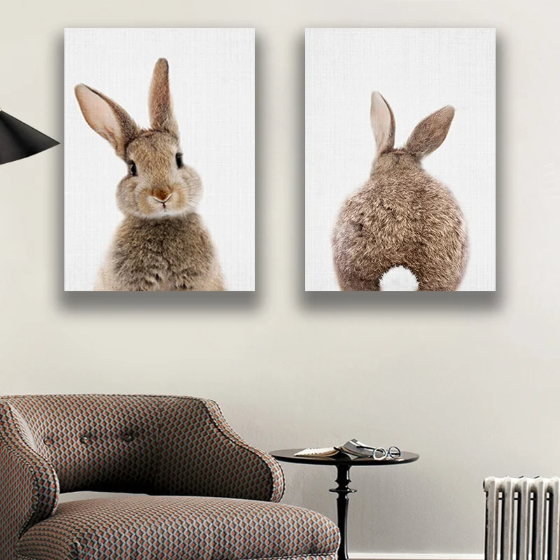 

Bunny Rabbit Tail Wall Art Picture Woodland Animal Canvas Poster Nursery Print Minimalist Painting Nordic Kids Baby Room Decor