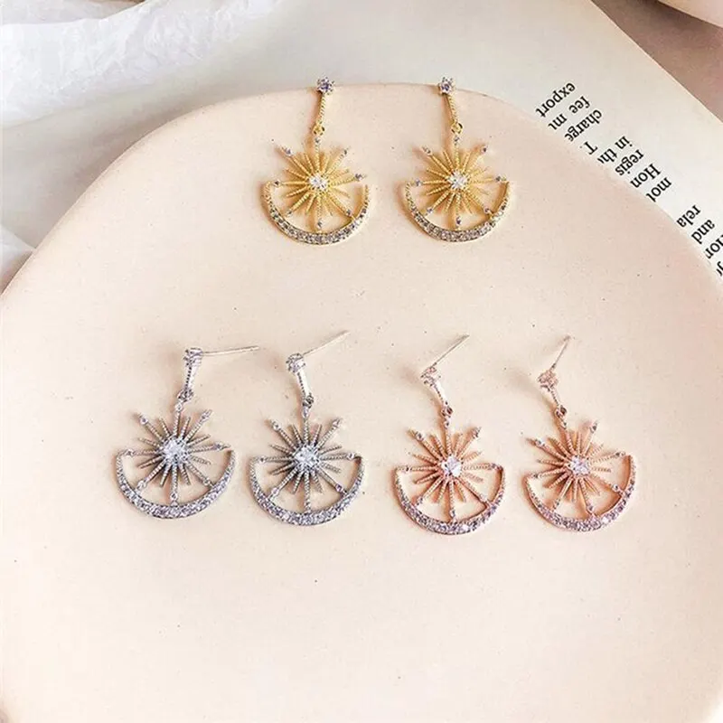 

Dangle Drop Earrings Lady Elegant Fashion Trendy Crystal Earring Bohemian Solar Moon Earrings Women Jewelry