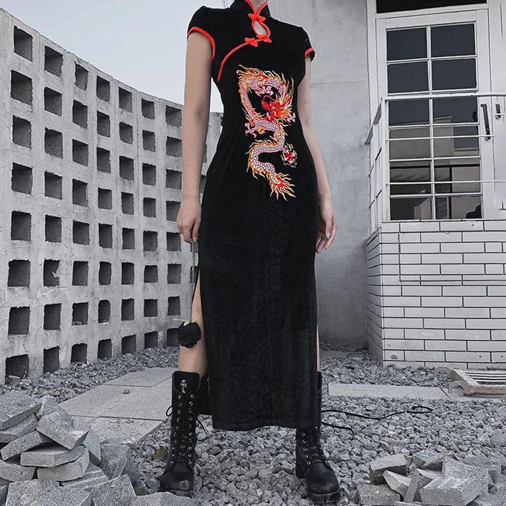 Rosetic женское платье в стиле ретро кантри сексуальное с разрезом Cheongsam татуировкой