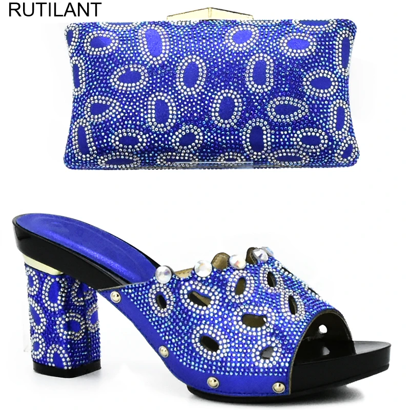 Новое поступление Королевский синий цвет африканская обувь и подходящие сумки