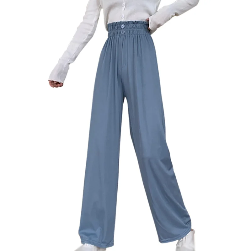 

Женские широкие брюки с высокой талией, повседневные свободные брюки с эластичной талией в Корейском стиле, сплошные Брюки 2