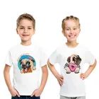 Детская одежда, футболка для мальчиков и девочек, с принтом мопса, мультяшной собаки, Детская забавная Летняя Повседневная футболка с коротким рукавом, HKP5435
