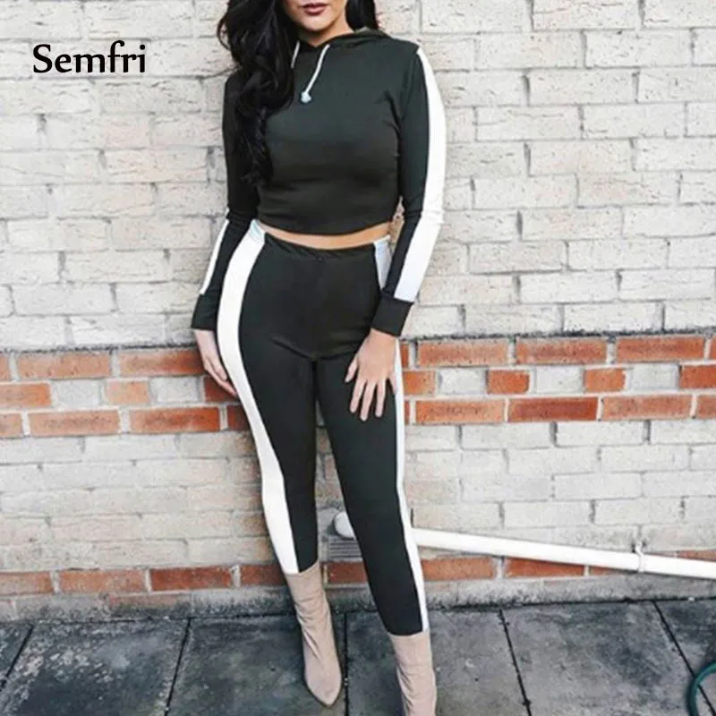Женский спортивный костюм Semfri из 2 предметов, толстовка с капюшоном, укороченный топ, толстовки с капюшоном+ штаны в полоску по бокам, осенне-зимняя одежда, костюмы для активного отдыха