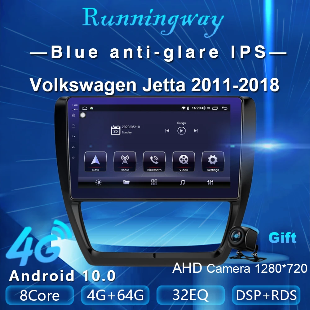 Runningway Android 10 0 5G автомобильный DVD для Volkswagen VW Jetta 2011 2018 4G + 64G автомобиль радио