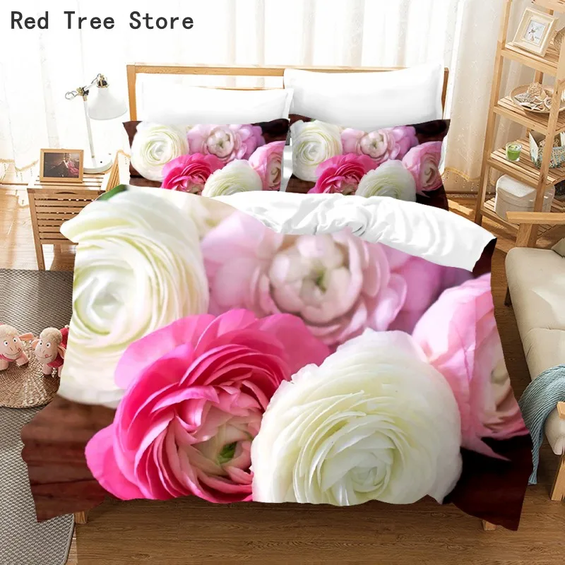 Роскошный комплект постельного белья розового красного цветов романтичные