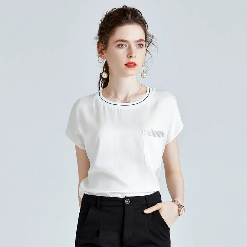 

Mulberry Silk Short Sleeve Women's Summer New Large Loose Round Neck T-Shirt Top