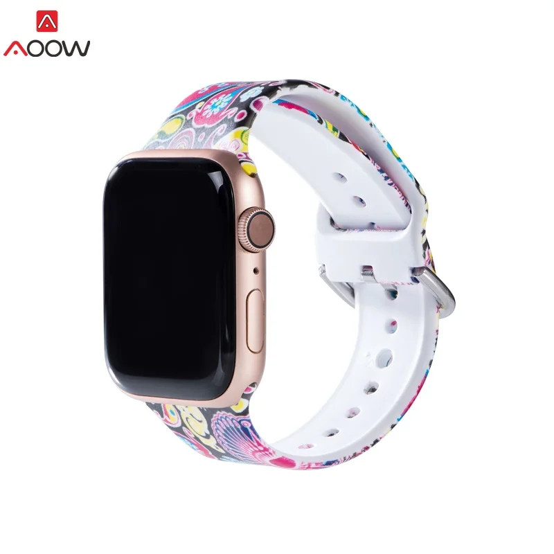 

Printing Strap for Apple Watch Band Floral Flower Silicone Belt for iWatch Series 6 se 5 4 3 Watch Bracelet 38mm 40mm 42mm 44mm