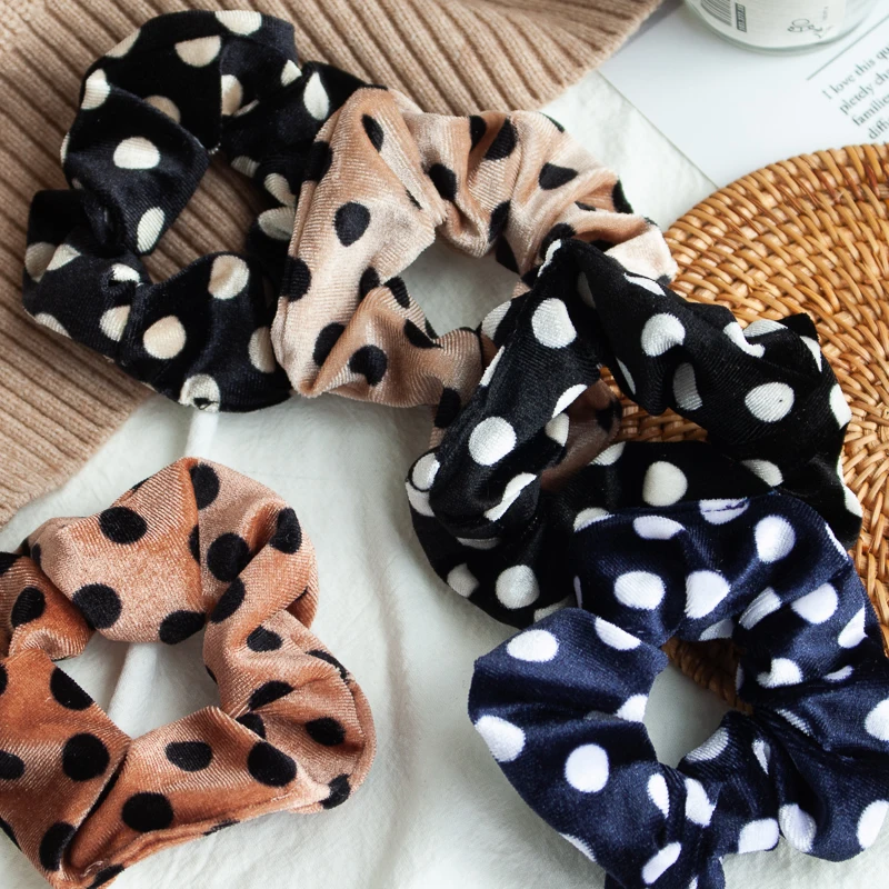 

Velvet Hair Scrunchies For Women Girls Elastic Hair Accessories Dots Rubber Bands For Hair Gums Ponytail Holder Hair Ties