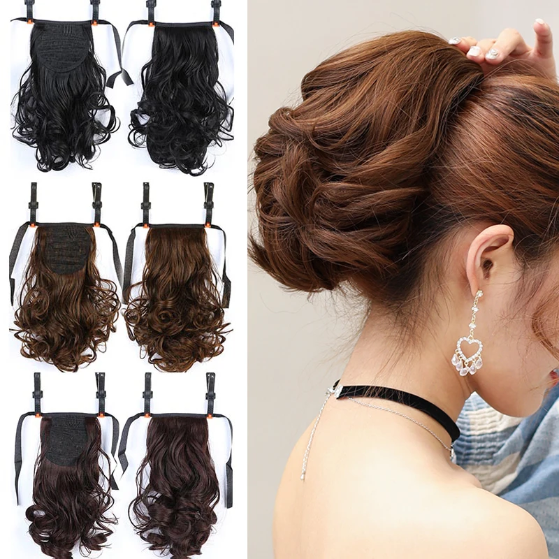 Короткие вьющиеся хвостики LUPU с шнурком синтетические накладные волосы на