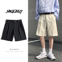 summer cotton casual shorts mens fashion solid color business dress shorts men streetwear wild loose straight suit shorts mens