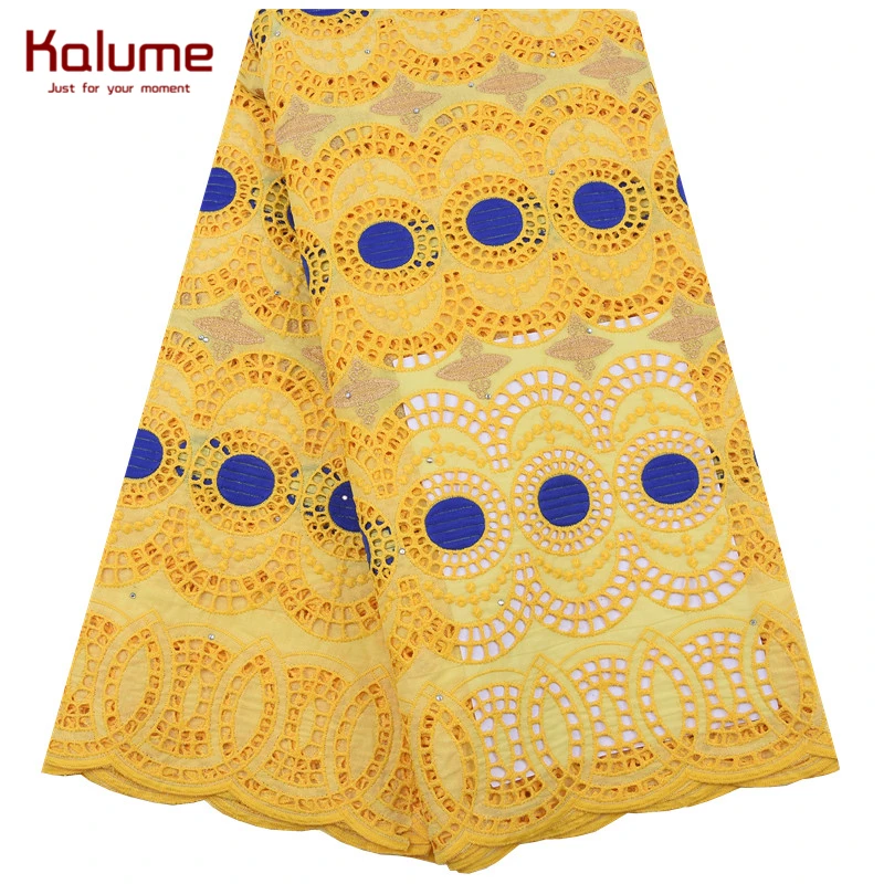 

Kalume New Design African Lace Fabric High Quality Nigerian Swiss Cotton Voile Lace Fabric With Stones For Dress Party Sews 1920