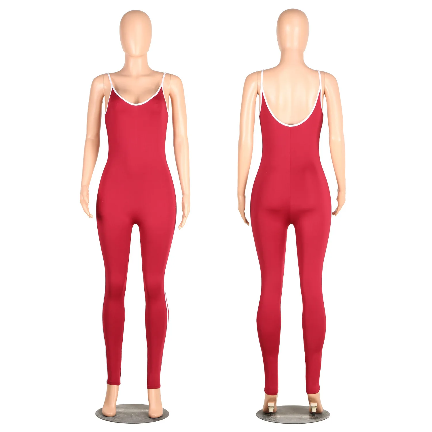 Женский комбинезон без рукавов с открытой спиной на тонких бретельках Длинный