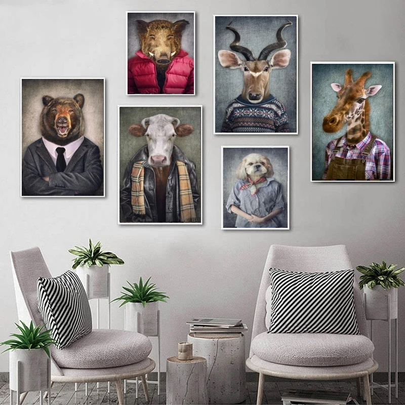 

Nordic Art Giraffe Animals in Worker Clothing Canvas Art Posters And Prints Abstract Canvas Paintings On the Wall Art Pictures