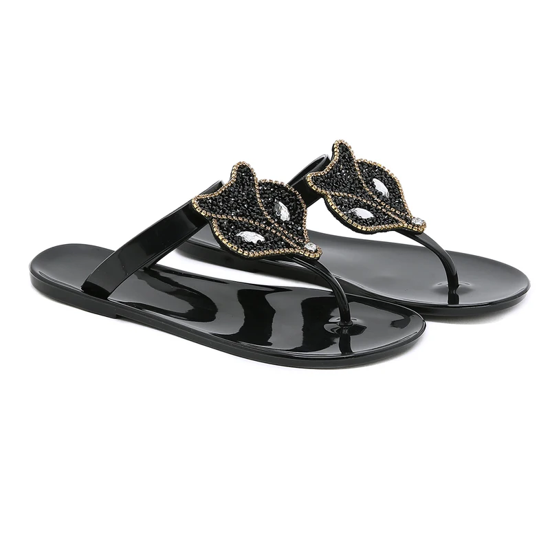 

Women Flats Bohemian Sandals Fashion Fox Head Transparent Ladies Slippers Summer Jelly Beach Shoes Female Flip Flop