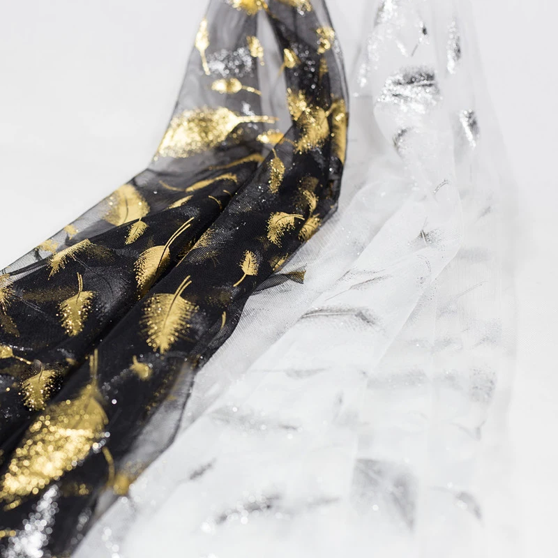 Ширина 140 см 1 м/лот горячее тиснение серебряные золотые перья блестки сетка