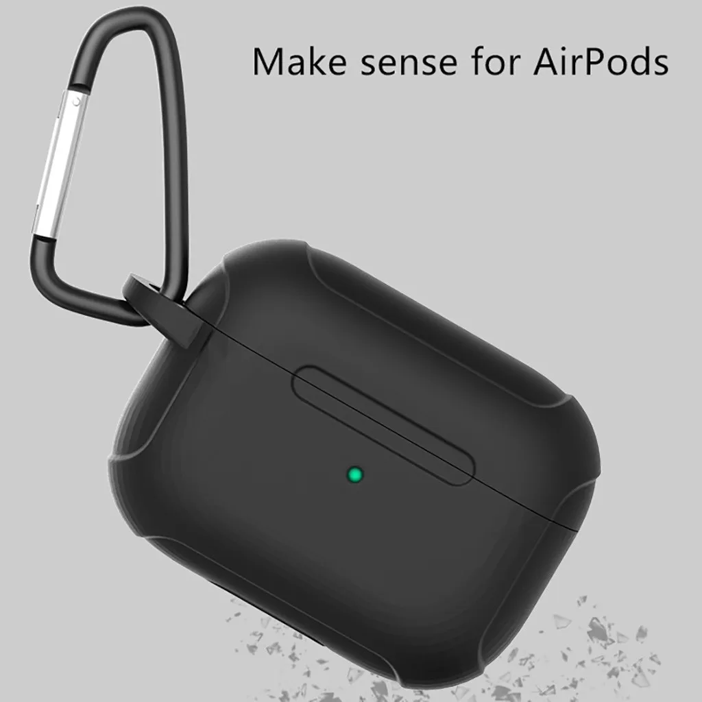 For AirPods Pro 2019 Wireless Charging Box Silicone Scratch Protection Holster with Carabiner for headphones Accessories Durable |
