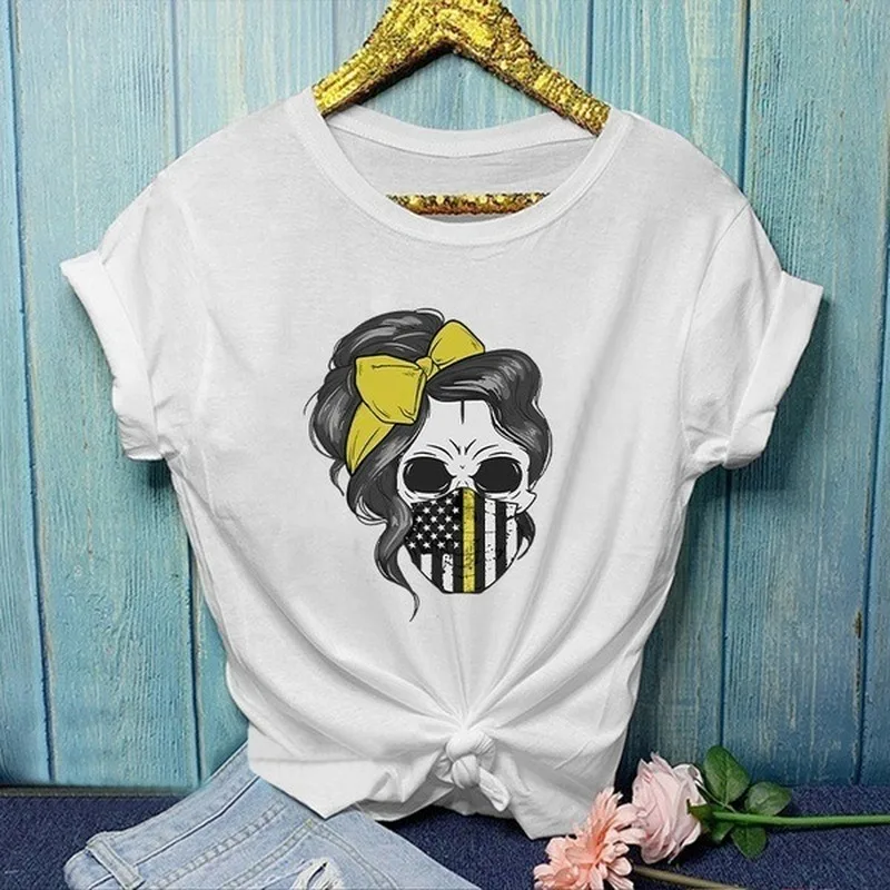 

Skull Head Print T Shirt Women Short Sleeve O Neck Loose Tshirt Summer Women Tee Shirt Tops Camisetas Mujer