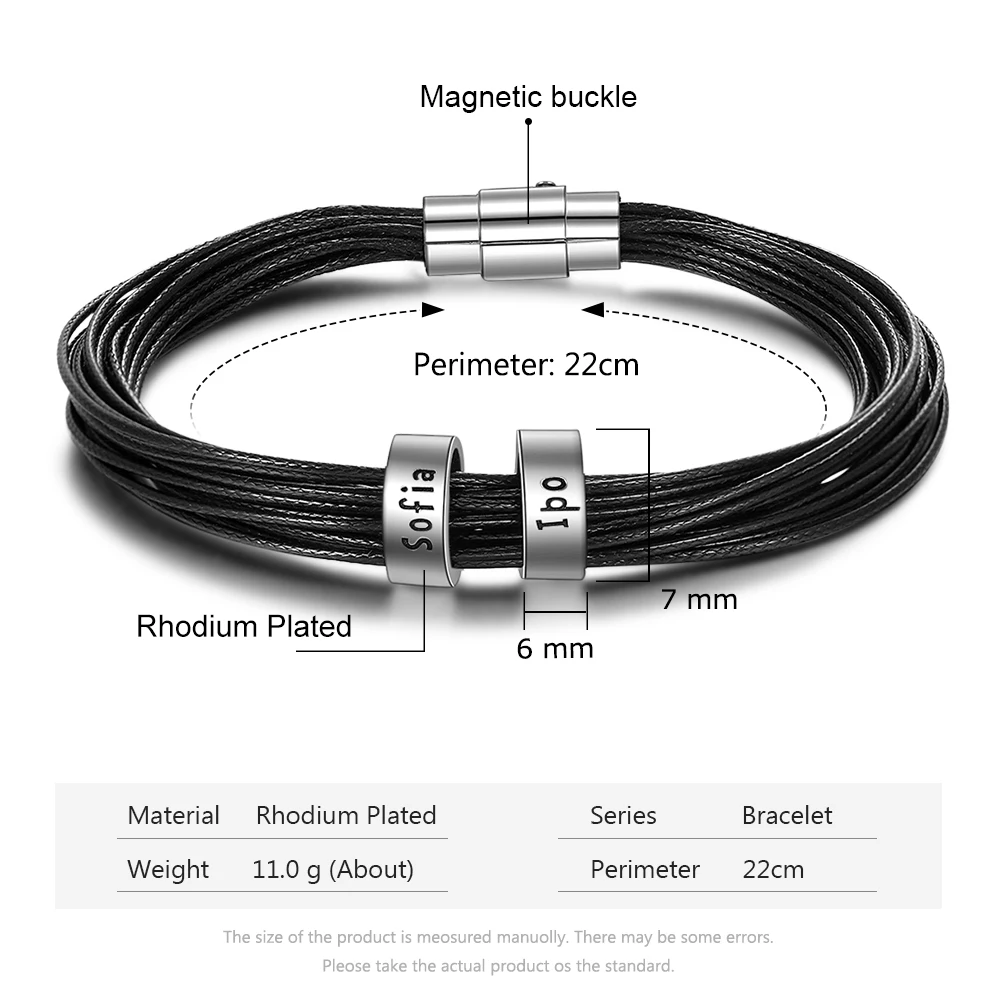 Мужской кожаный браслет JewelOra персонализированный с бусинами и именем