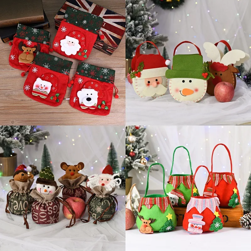 

Christmas Ornaments Pendant Candy Bag Christmas Tree Hanging Suprise Gift Bags Santa Claus Elk Snowman Festive Party Decoration