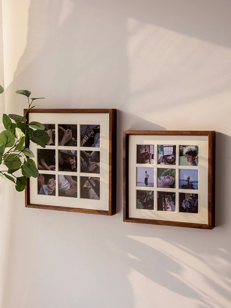 

CY Black Walnut Solid Wood Jiugongge Photo Frame Wall Hanging and Table Decoration Art Photo Mounting Frame