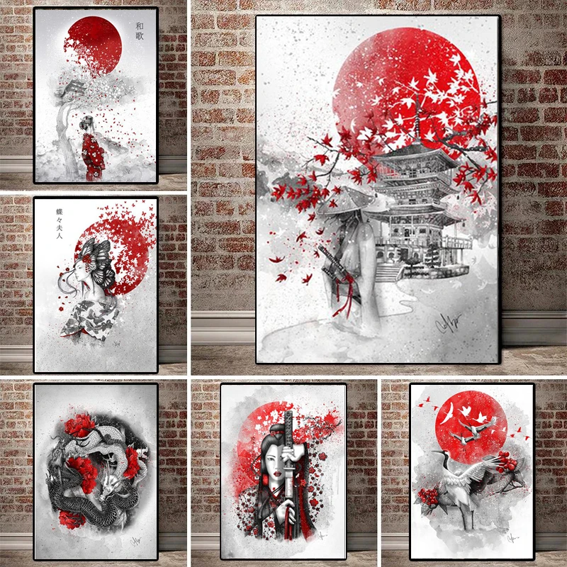 

Japanese Zen Ink Samurai Dragon Posters and Prints Canvas Painting Anime Wall Art Pictrues Artwork for Living BedRoom Home Decor