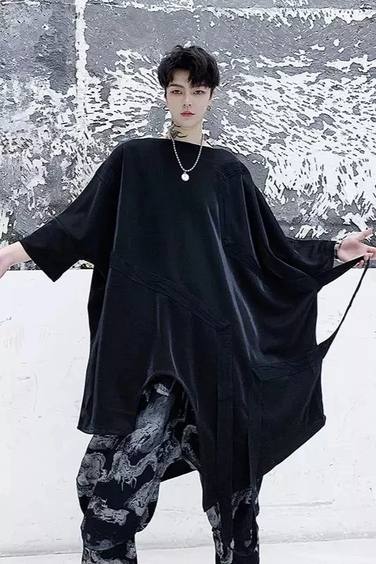 

Fashion brand clothing summer performance bar reflection relaxed DS7 sleeve irregular singer hip-hop dark t-shirt nightclub