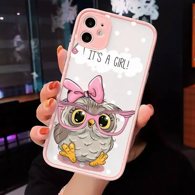 

Baby Cute Owl Phone Cases Matte Transparent for iPhone 7 8 11 12 s mini pro X XS XR MAX Plus cover funda