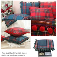 1 pcs 45x45cm30x50cm nordic lattice cushion cover pom poms fringe throw pillow case home decorative pillow cover