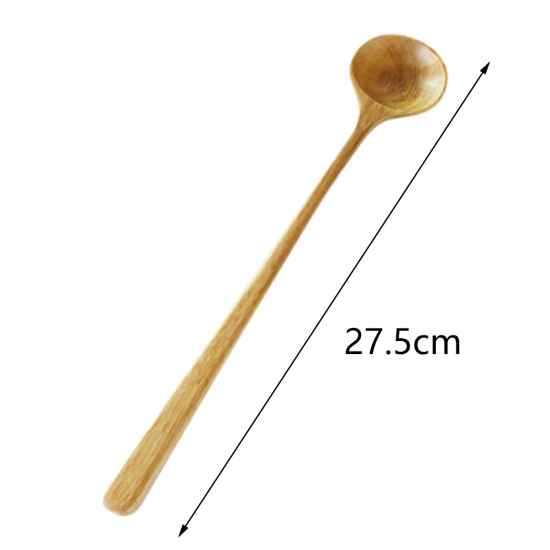 

Hot YO-4Pcs Long Spoons Wooden Korean Style Natural Wood Long Handle Round Spoons for Soup Cooking Mixing Stirr