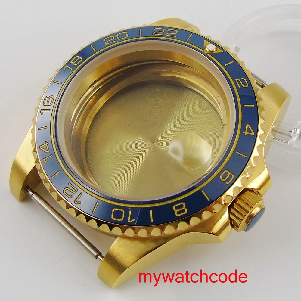 40MM Bliger 316L stainless steel  Gold Coated blue dial Watch Case  Fit MIYOTA 8215 DG Mingzhu2813 automatic movement