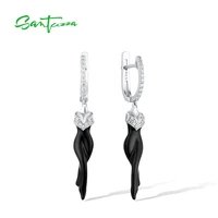 santuzza 925 sterling silver drop earrings for women shiny white cubic zirconia black enamel dancing lady trendy fine jewelry