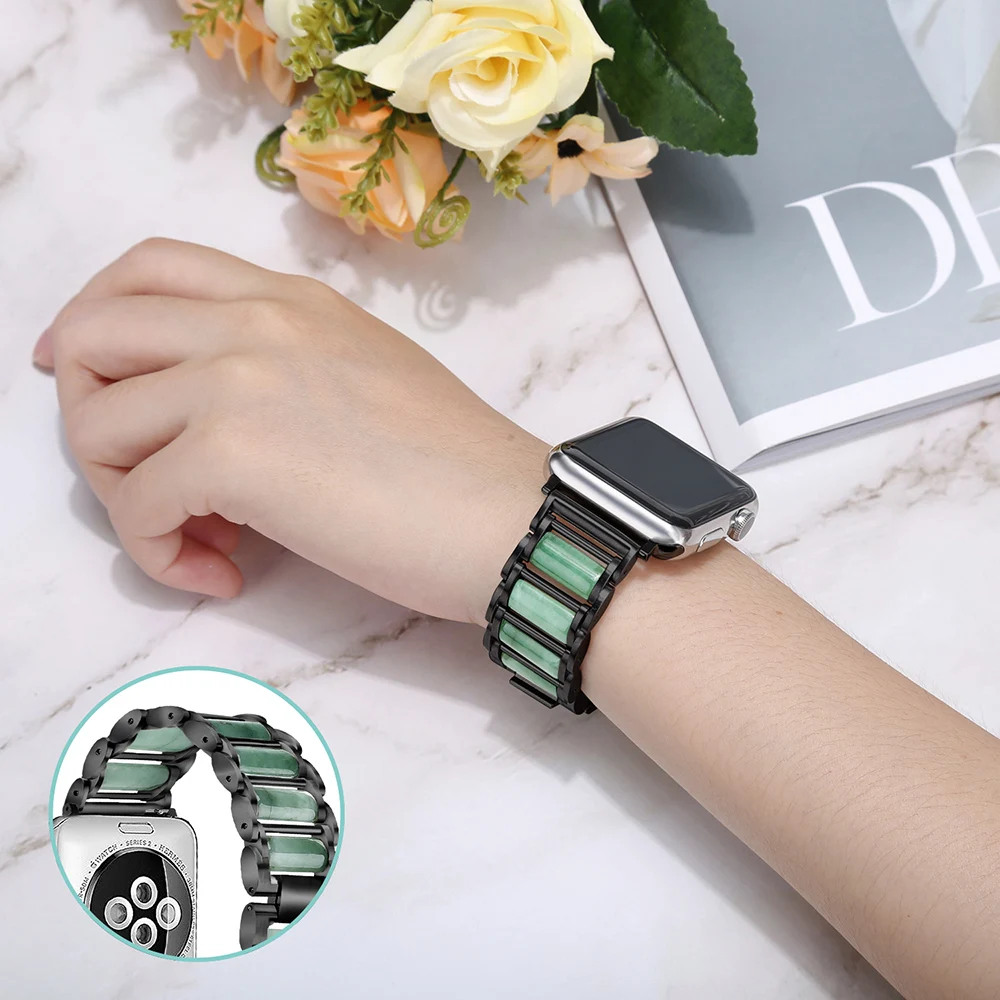 Изумрудный браслет для Apple Watch Band 40 мм 44 38 42 ремешок высокого качества iWatch Series 5 4 3 2 1