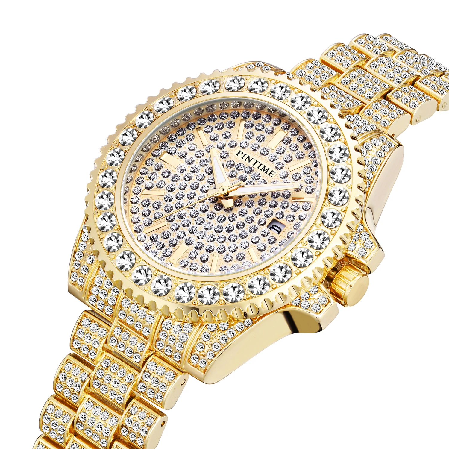 Enlarge Wholesale Fashion Men Women Luxury Gold Watch Full Diamond Iced Out Quartz Wristwatches Casual Dress Sport Clock Montre