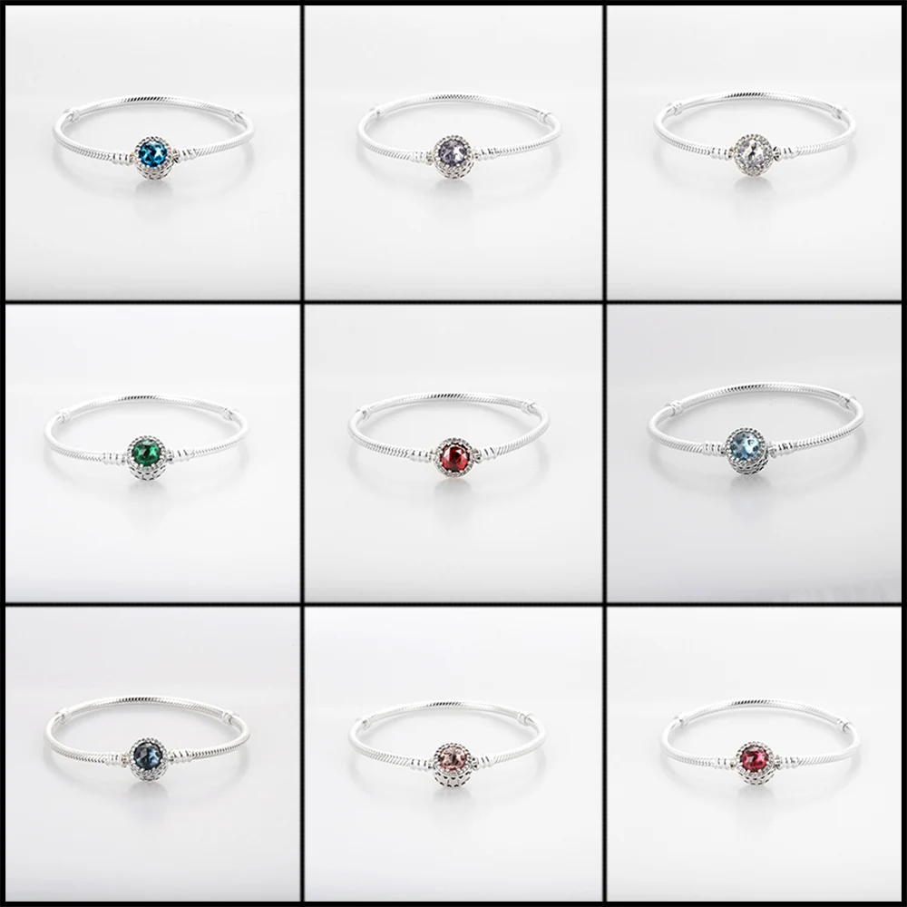 

925 Sterling Silver Bracelets More Color Diy Round Shape Buckle Sanke Bracelets For Women Original Charm Beads Jewelry