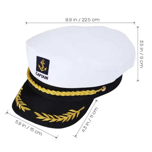 Adult Yacht Boat Ship Sailor Captain Costume Hat Cap Navy Marine Admiral Embroidered Captain'S Cap (White) 10