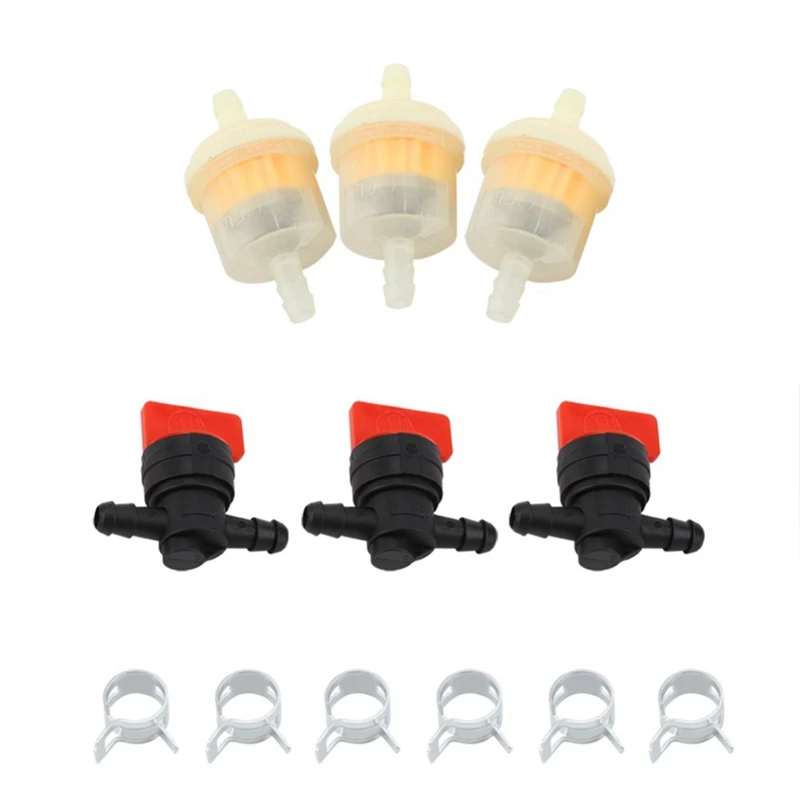 

3Pcs/Set Fuel Gas Tank Shut Off Valves Filters Clamps Garden Brush Cutter Lawnmower Accessory Practical Replacement Part