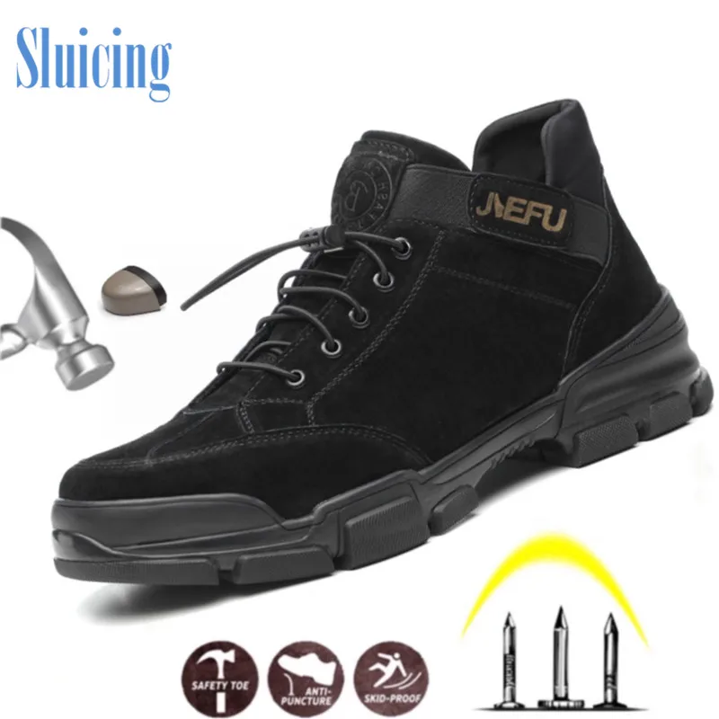 

Men's safety shoes steel toe anti smashing work shoes light breathable anti slip construction protective shoes
